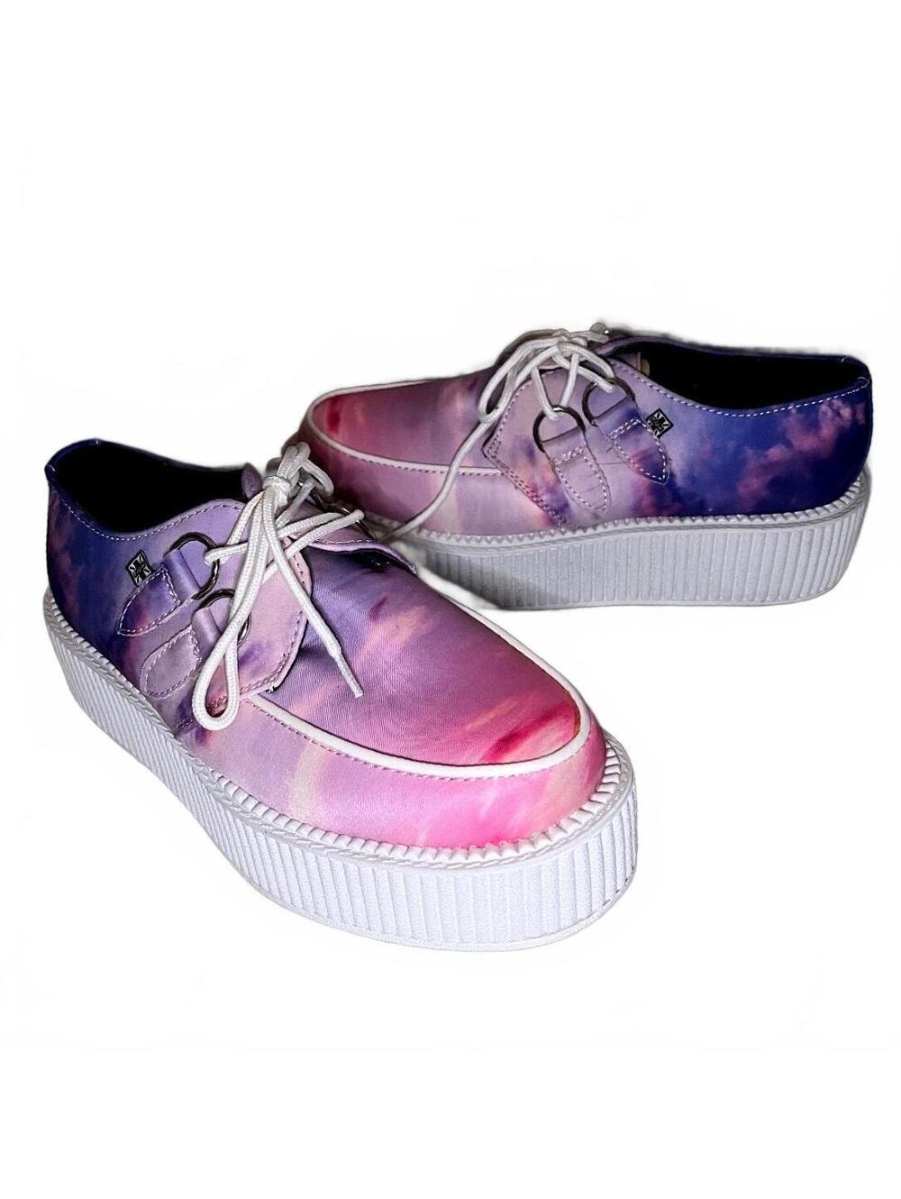 T.U.K. Sunset Pink and Purple Gradient Platform Shoes, Women’s Size 8